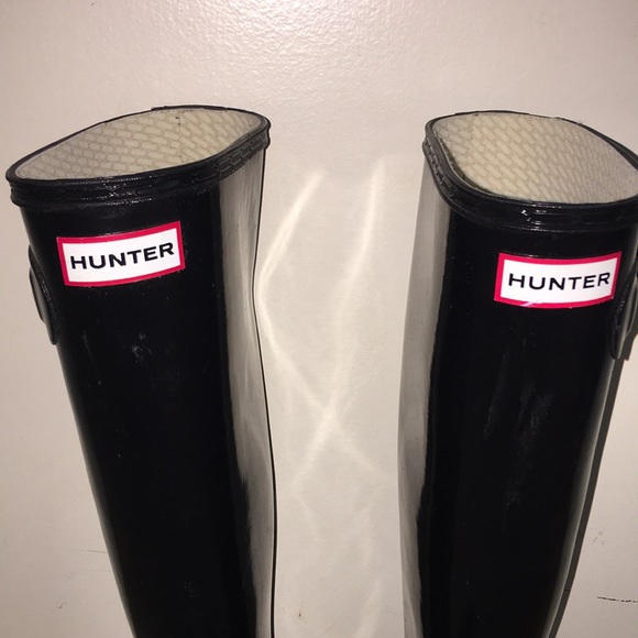 Hunter Original Black Glass Tall Rain Boots 5 M - Picture 2 of 8